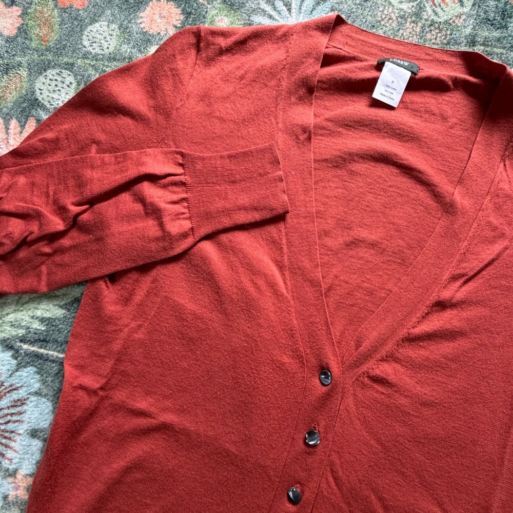 J.Crew Womens Rust Orange 100% Cotton V-Neck Longline Cardigan Sweater Small